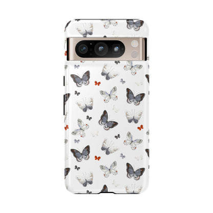 Google Butterfly Pattern Tough Phone Case — White Floral Protective Cover