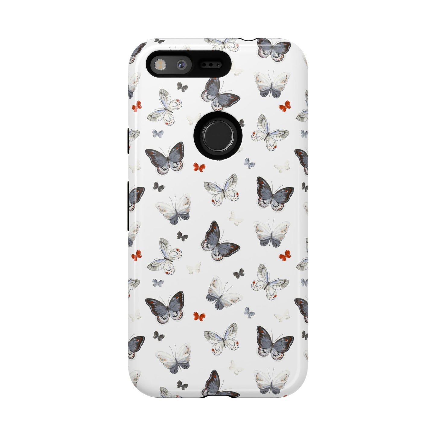 Google Butterfly Pattern Tough Phone Case — White Floral Protective Cover