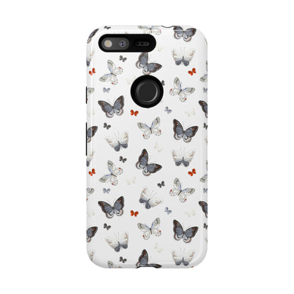 Google Butterfly Pattern Tough Phone Case — White Floral Protective Cover