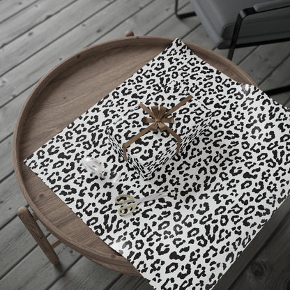 Leopard Print Wrapping Paper Roll — Black & White Animal Pattern Gift Wrap