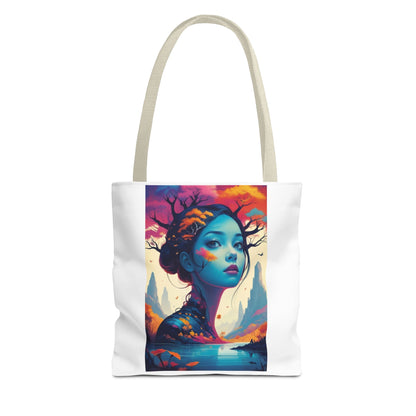 Artistic Blue Forest Maiden Tote Bag - Surreal Portrait All-Over Print