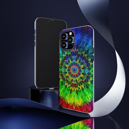 Funda resistente para teléfono con diseño de mandala psicodélico: protección vibrante con efecto tie-dye