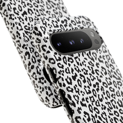 Funda para teléfono con estampado de leopardo de Google: resistente, en blanco y negro