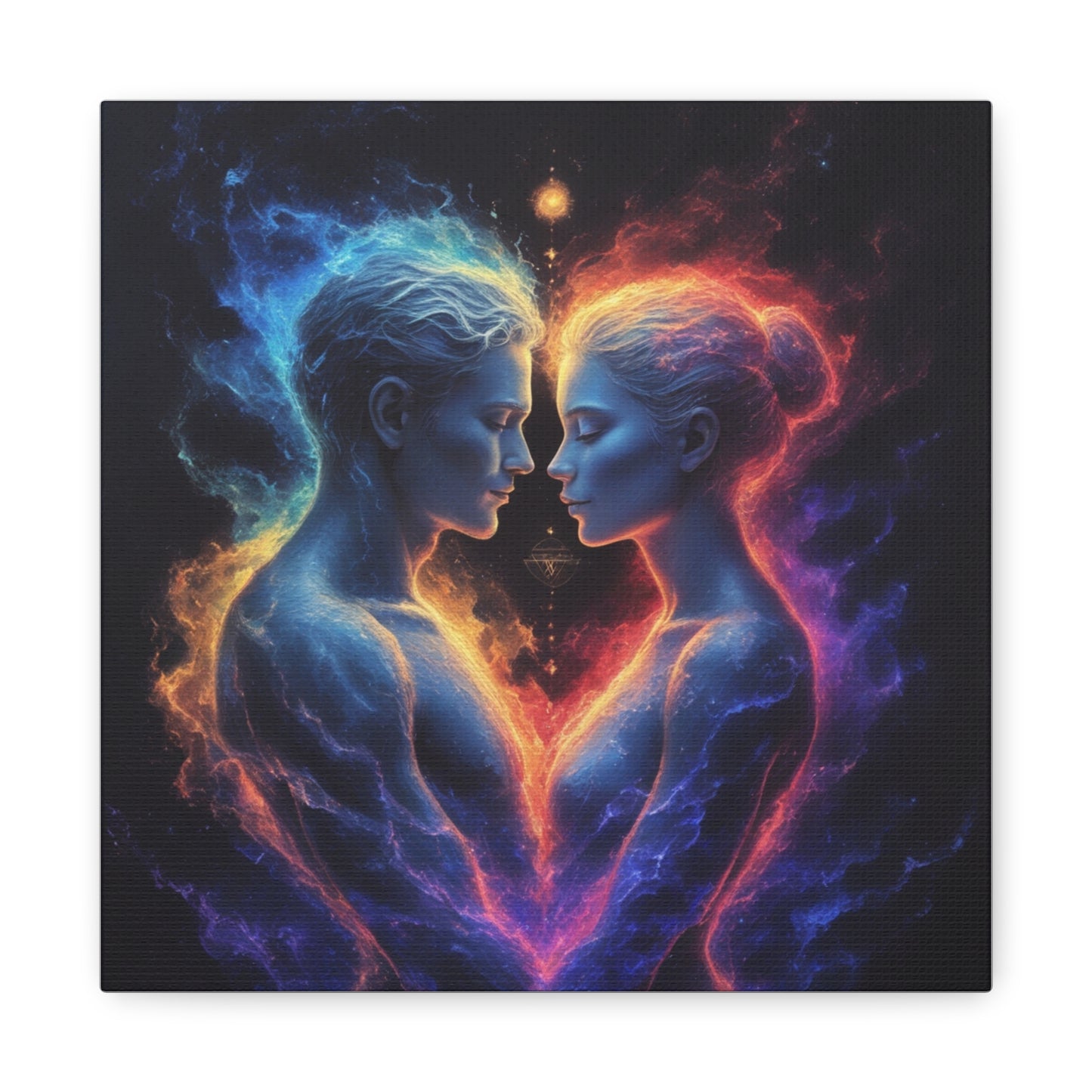Cosmic Lovers Matte Canvas Print — Fire & Ice Heart Wall Art