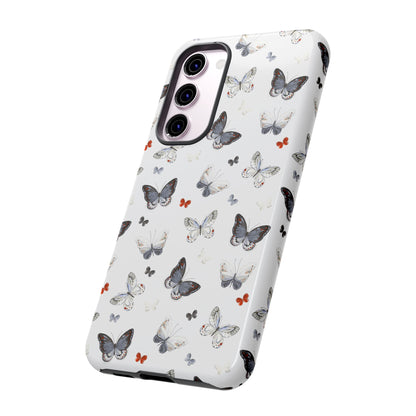 Funda para Samsung con diseño de mariposas: elegante funda protectora monocromática con detalles en rojo