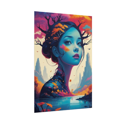 Surreal Blue Goddess Rolled Poster — Fantasy Landscape Art Print
