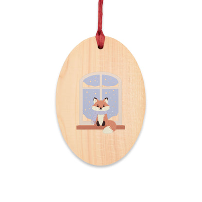 Wood Bell Ornament — Cute Fox at Window Wooden Christmas Decoration