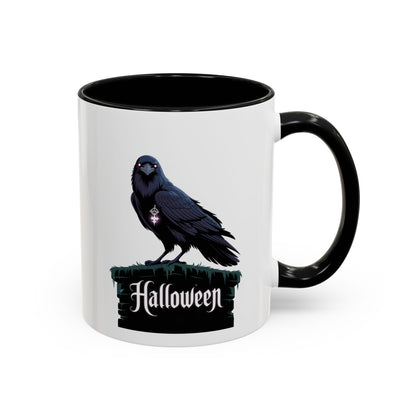 Halloween Raven Coffee Mug, Black Accent Mug, Spooky Drinkware, Unique Gift for Fall, Coffee Lover's Halloween Décor