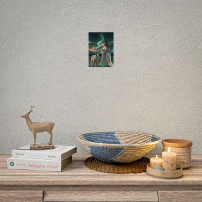 Aurora Guardian Poster – Fantasy-Frau mit weißem Wolf (Wandbild)