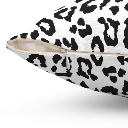 Black & White Leopard Print Square Pillow — Animal Print Decorative Throw Pillow