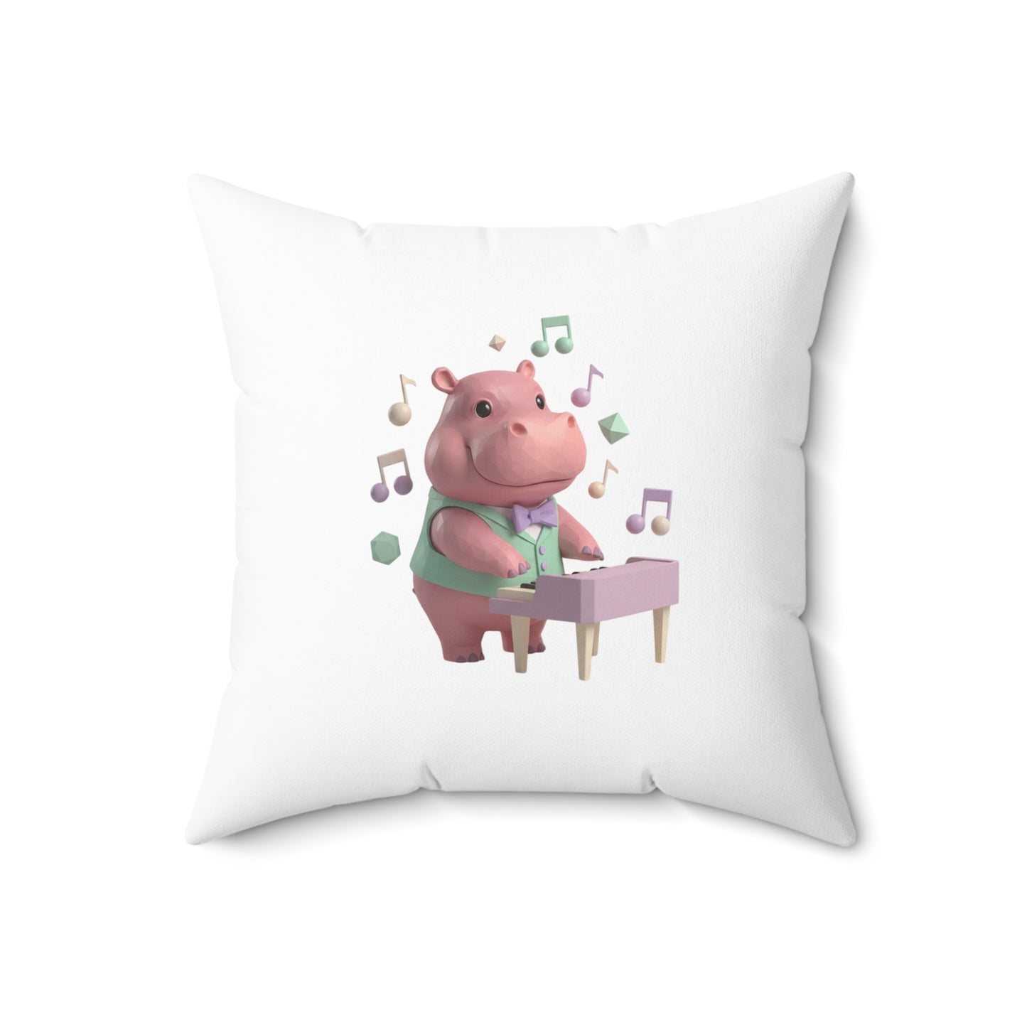 Hippo Playing Piano Throw Pillow — Cute Musical Nursery Decor