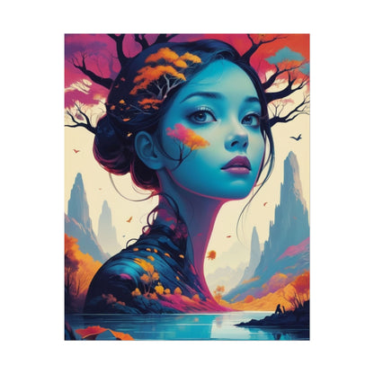 Surreal Blue Goddess Rolled Poster — Fantasy Landscape Art Print