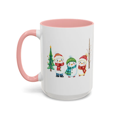 Christmas Snowman Mug — Cute Holiday Coffee Cup with Festive Tree & Snowmen (11/15oz)