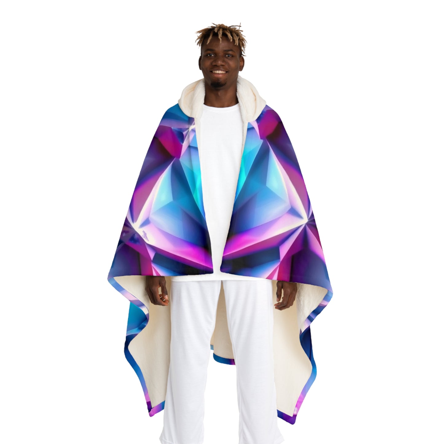 Hooded Sherpa Blanket — Blue & Purple Geometric Prism Fleece