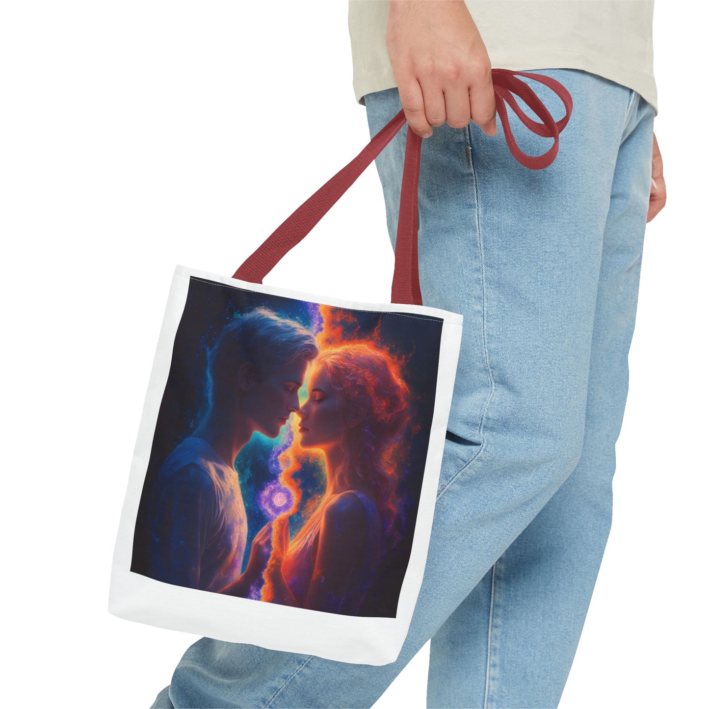 Cosmic Lovers Tote Bag — Flame & Ice Couple Art AOP