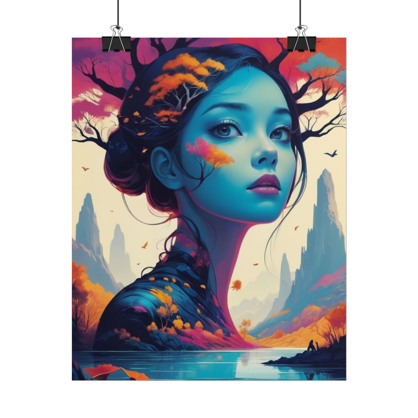 Surreal Blue Goddess Rolled Poster — Fantasy Landscape Art Print