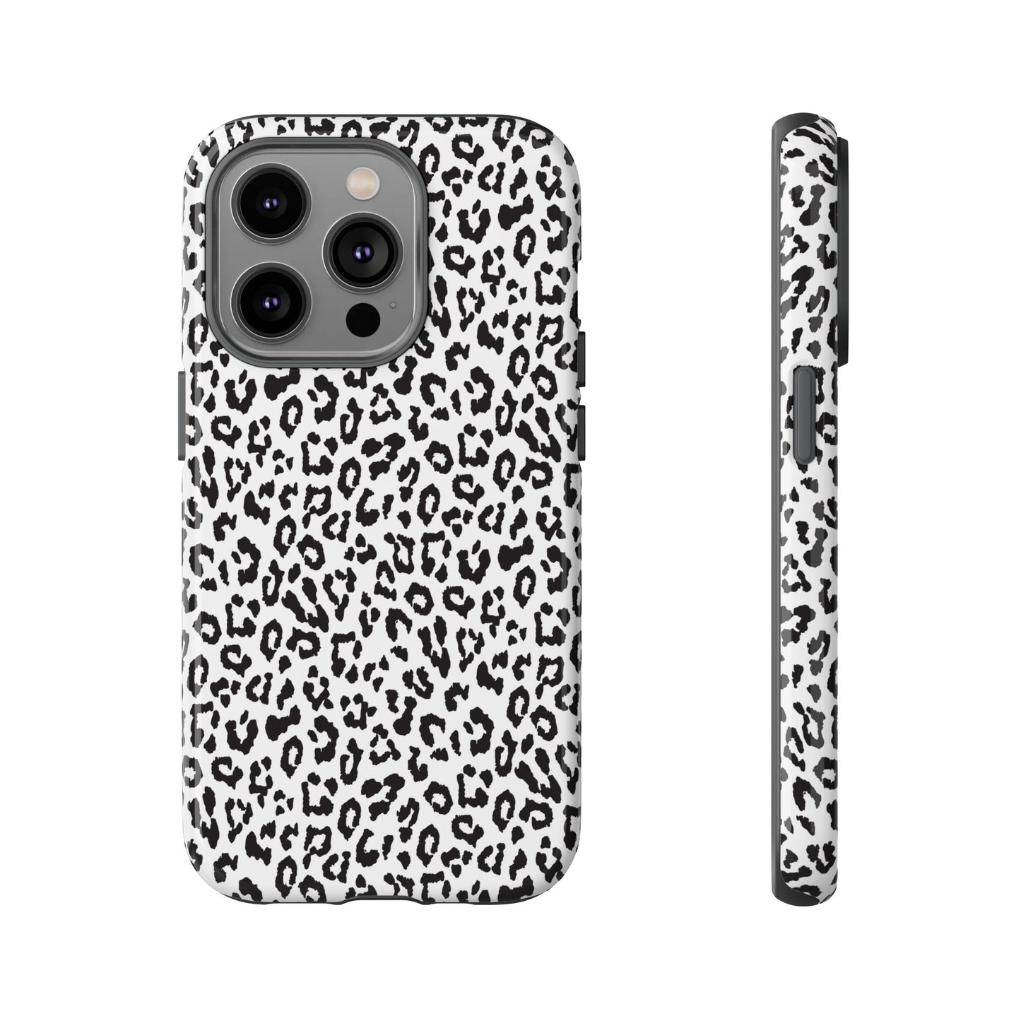 iPhone Leopard Print Tough Phone Case - Black & White Protective Cover