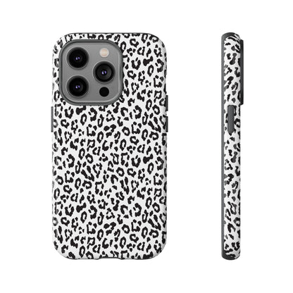 iPhone Leopard Print Tough Phone Case - Black & White Protective Cover