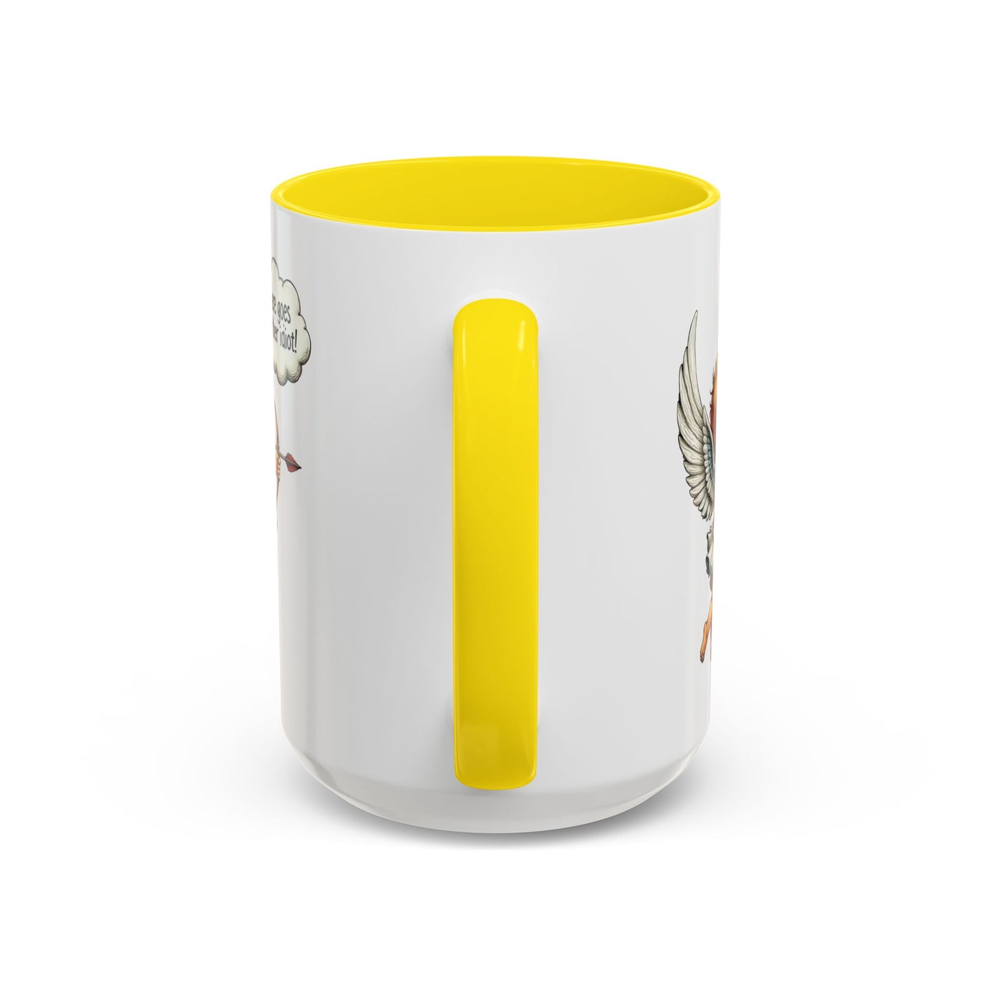 Cupid Coffee Mug — Vintage Cherub Saying "There goes another idiot!" Accent Mug