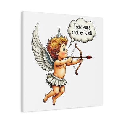 Funny Cupid Canvas Wall Art – 'There Goes Another Idiot!' Stretched Matte Canvas
