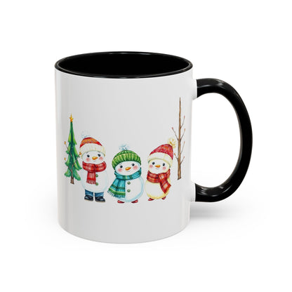 Christmas Snowman Mug — Cute Holiday Coffee Cup with Festive Tree & Snowmen (11/15oz)