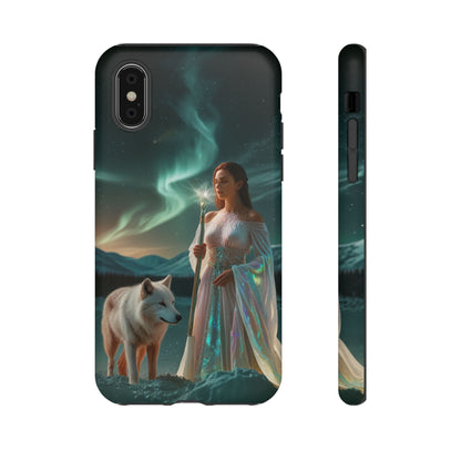 iPhone Mystic Guardian Phone Case — Aurora Wolf Woman Protective Cover