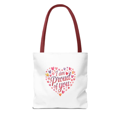 Tote Bag — "I Am Proud of You" Heart Print Tote | Encouragement Gift for Loved Ones