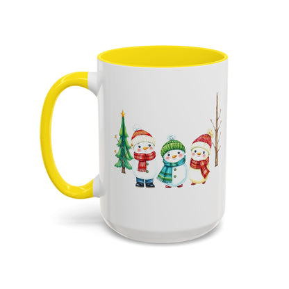 Christmas Snowman Mug — Cute Holiday Coffee Cup with Festive Tree & Snowmen (11/15oz)