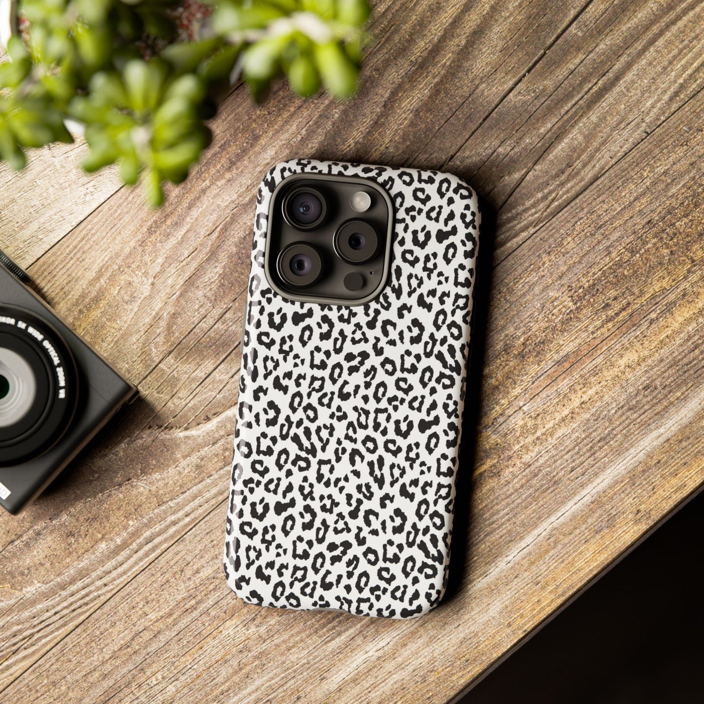 iPhone Leopard Print Tough Phone Case - Black & White Protective Cover