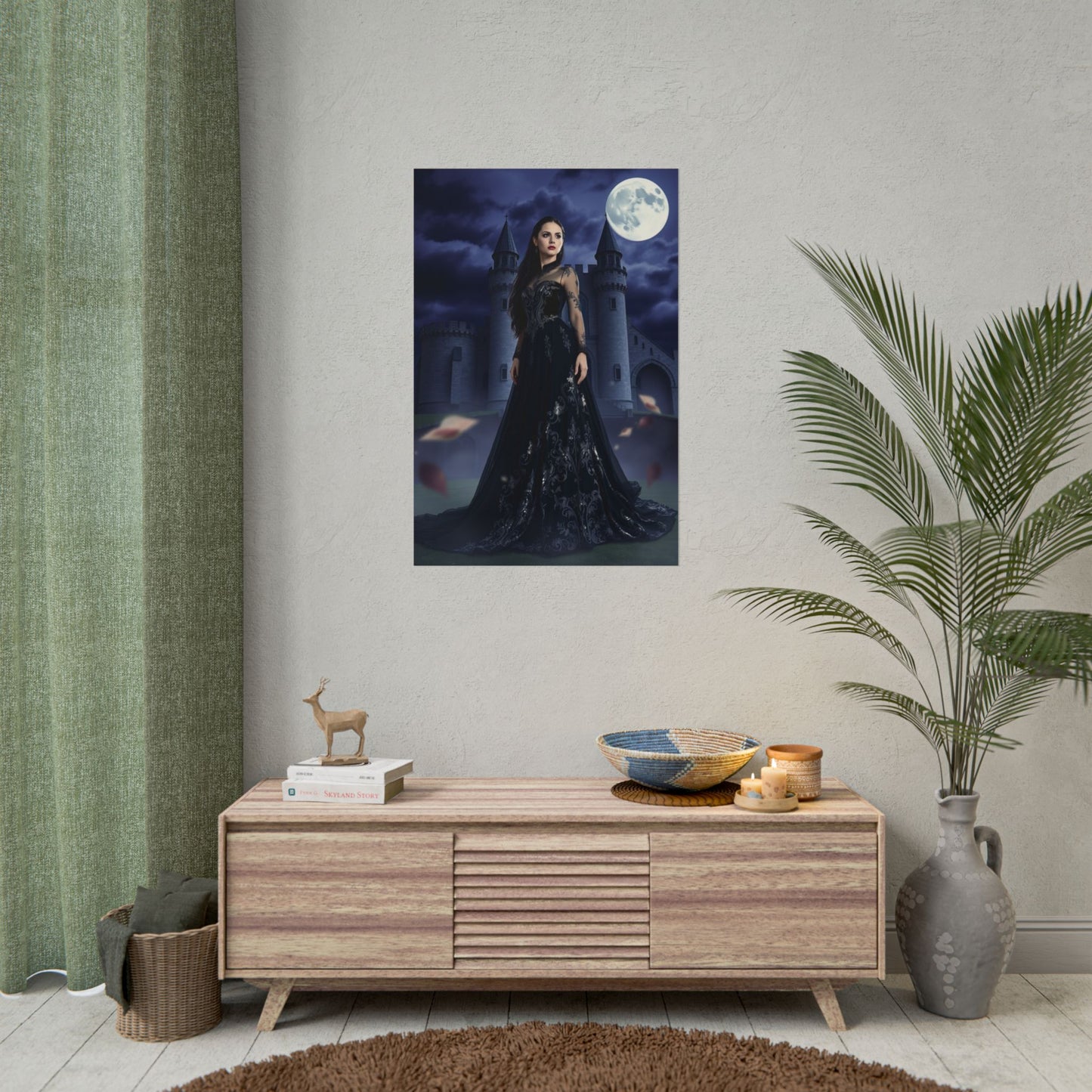 Gothic Moonlit Castle Poster — Dark Fantasy Woman Wall Art