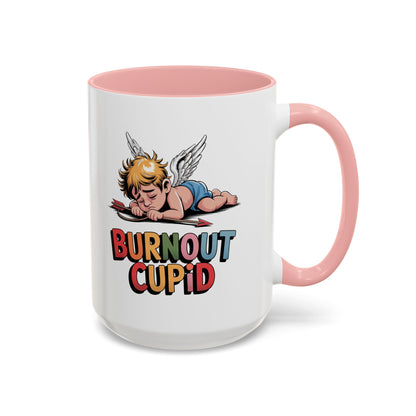 Burnout Cupid Coffee Mug — Cute Tired Cupid Accent Mug (11/15 oz)