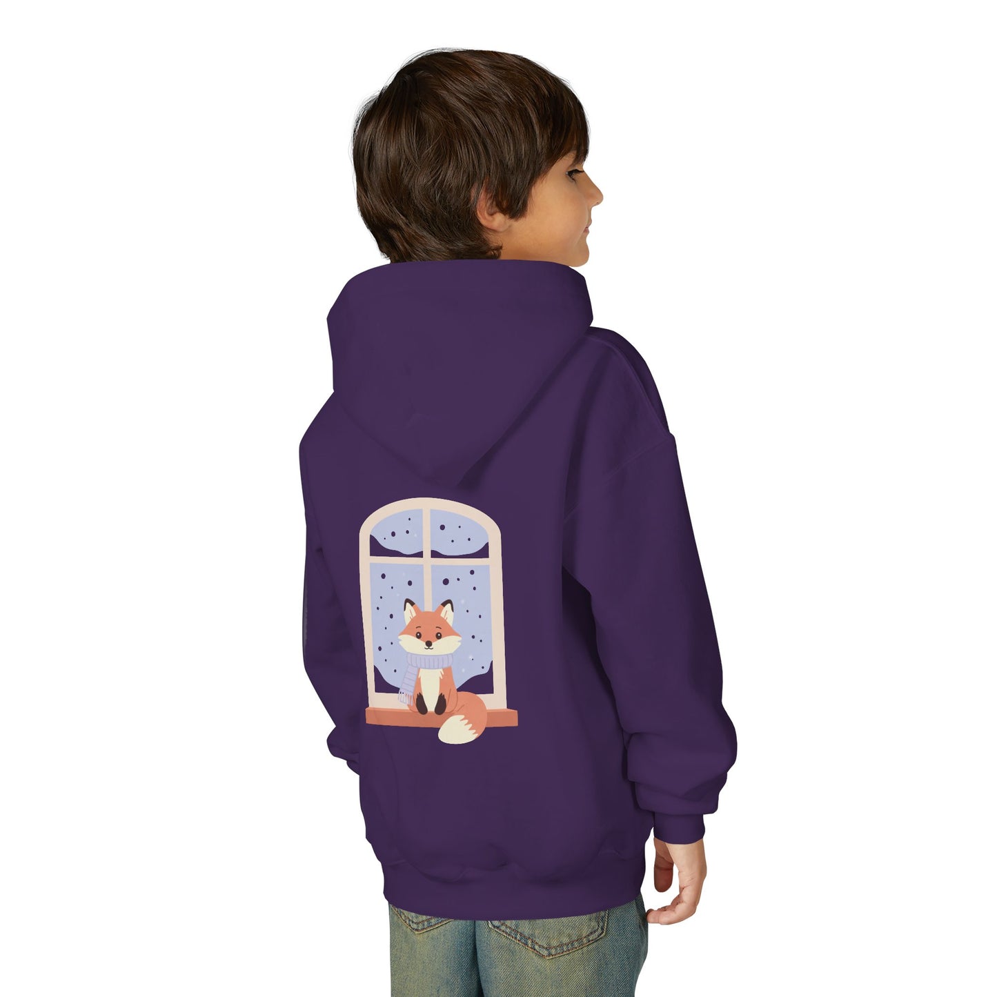 Youth Fox Winter Hoodie - Cute Fox at Window Kids Sweatshirt