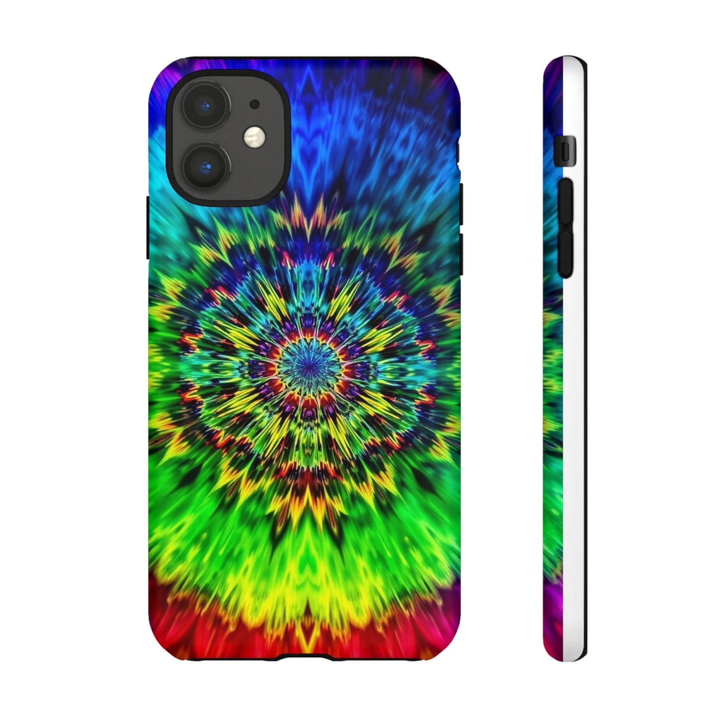 Funda resistente para teléfono con diseño de mandala psicodélico: protección vibrante con efecto tie-dye