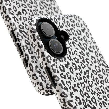 iPhone Leopard Print Tough Phone Case - Black & White Protective Cover