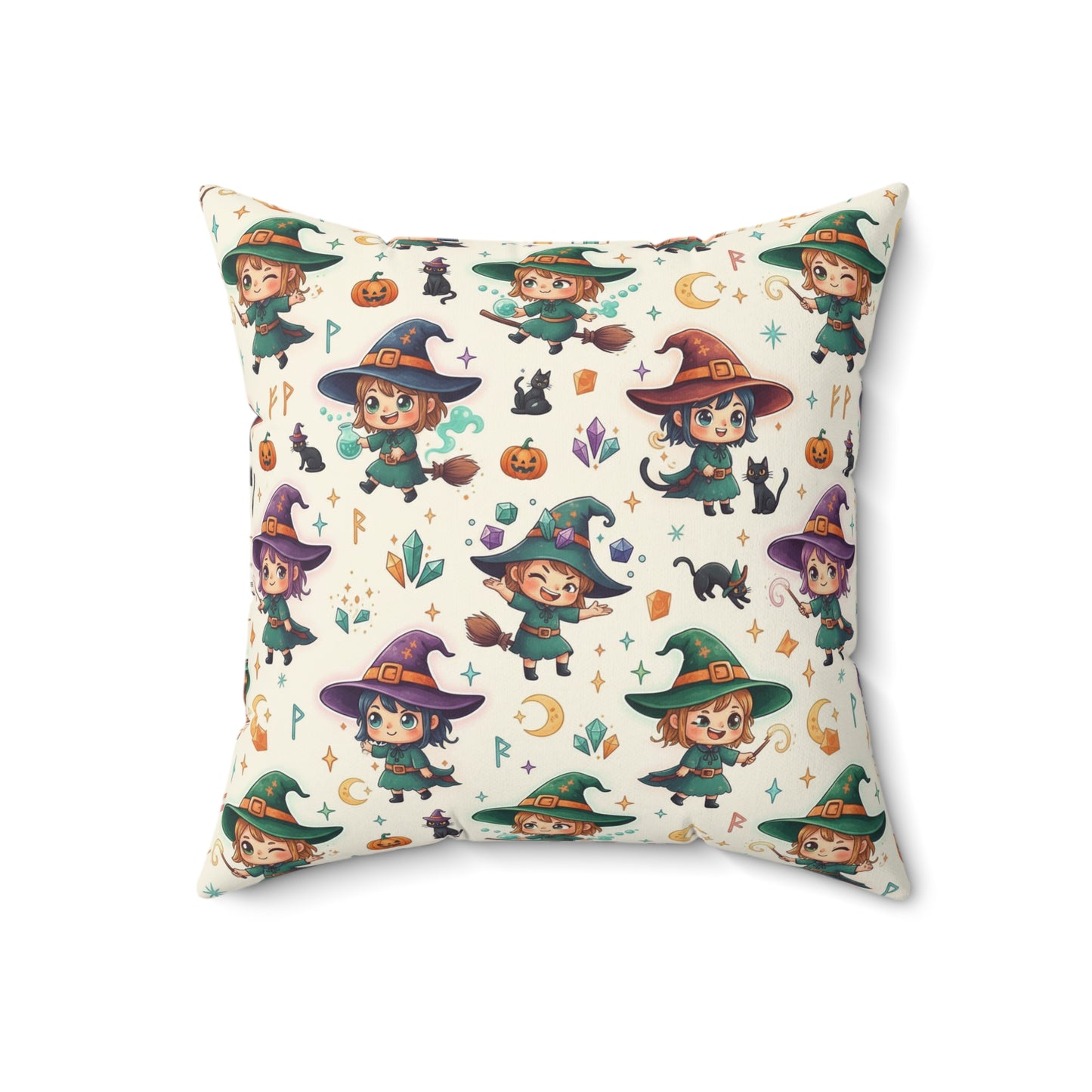 Cute Witch Pattern Decorative Throw Pillow – Halloween Kids Room Accent