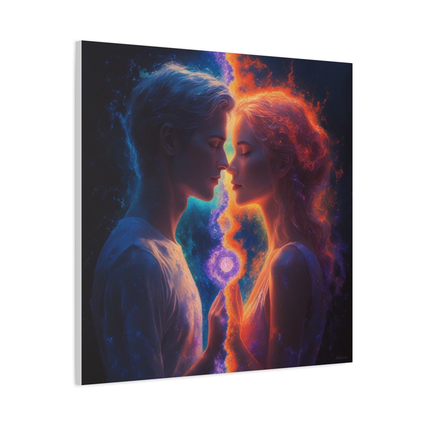 Yin Yang Lovers Matte Canvas Art — Romantic Blue & Orange Couple Wall Decor