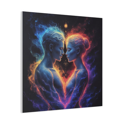 Cosmic Lovers Matte Canvas Print — Fire & Ice Heart Wall Art