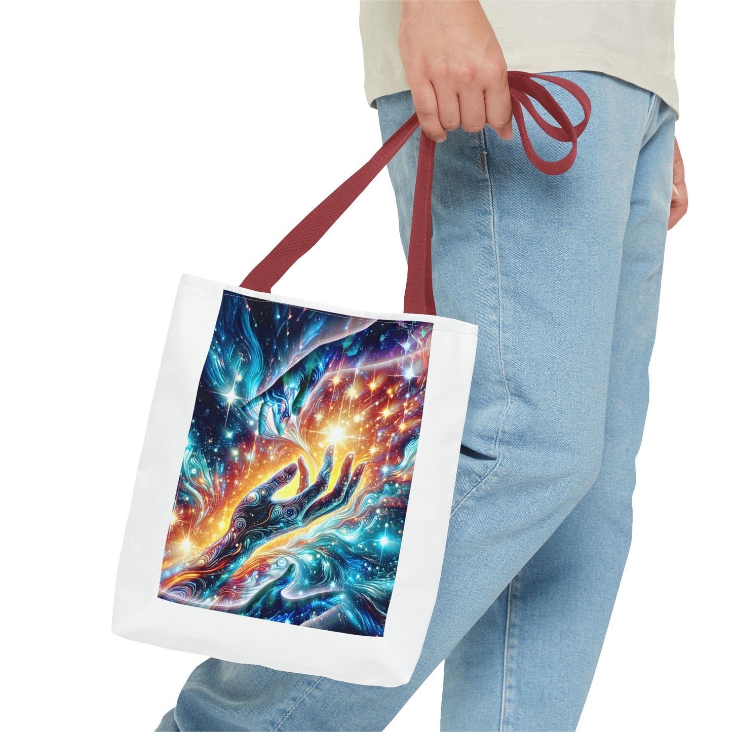 Cosmic Hands Tote Bag — Vibrant Galaxy Art Tote for Everyday, Beach & Gifts