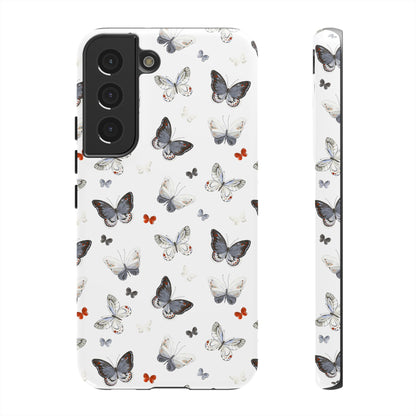 Funda para Samsung con diseño de mariposas: elegante funda protectora monocromática con detalles en rojo