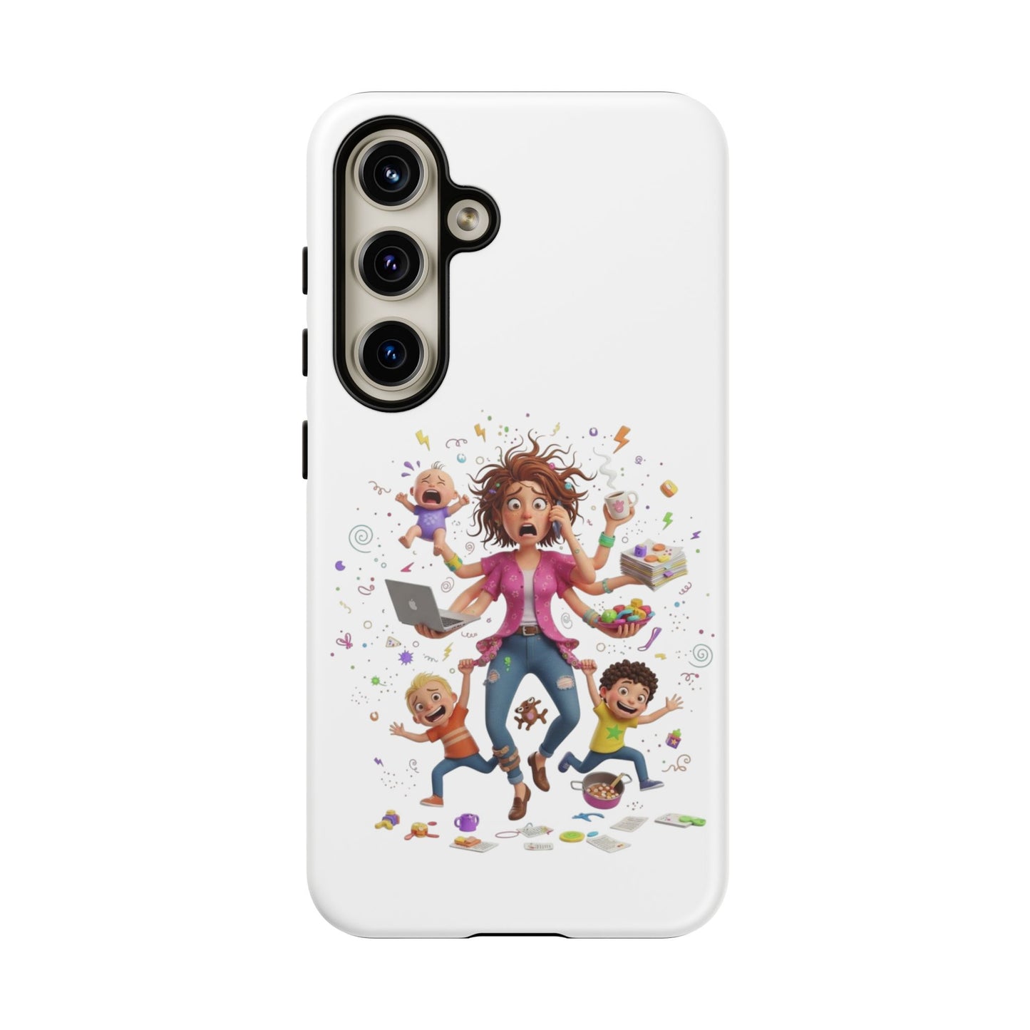 Samsung Mom Life Phone Case — Funny Juggling Mom Illustration Protective Case