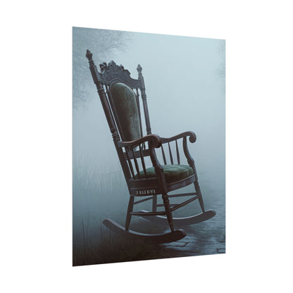 Vintage-Schaukelstuhl-Poster – Stimmungsvolles, nebliges Cottage-Wandbild (gerolltes Poster)