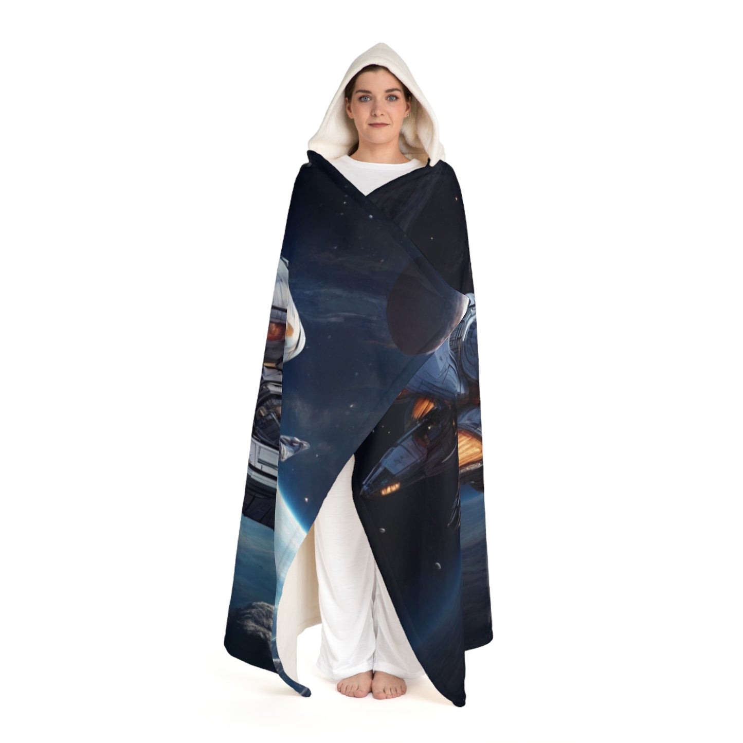 Galaxy Hooded Sherpa Blanket — Cozy Space-Themed Fleece Throw