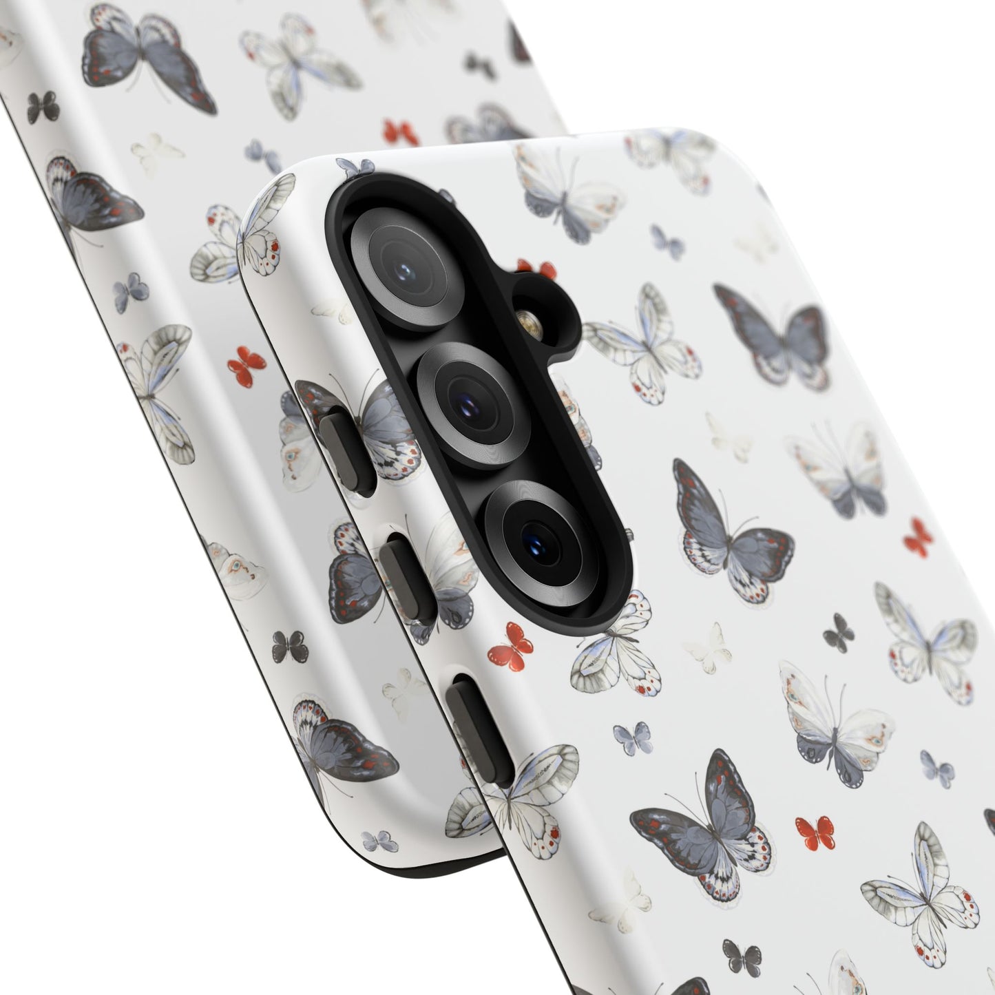 Funda para Samsung con diseño de mariposas: elegante funda protectora monocromática con detalles en rojo