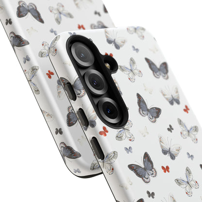 Funda para Samsung con diseño de mariposas: elegante funda protectora monocromática con detalles en rojo