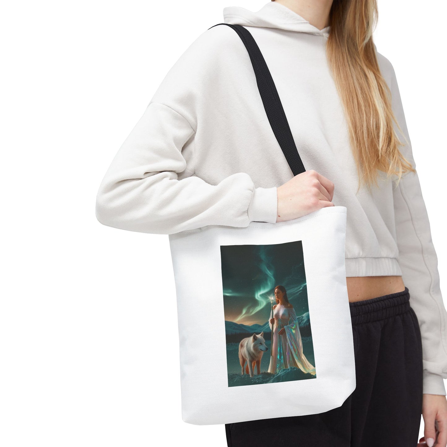 Tragetasche – Mystische Frau mit Wolf Aurora Art Tote