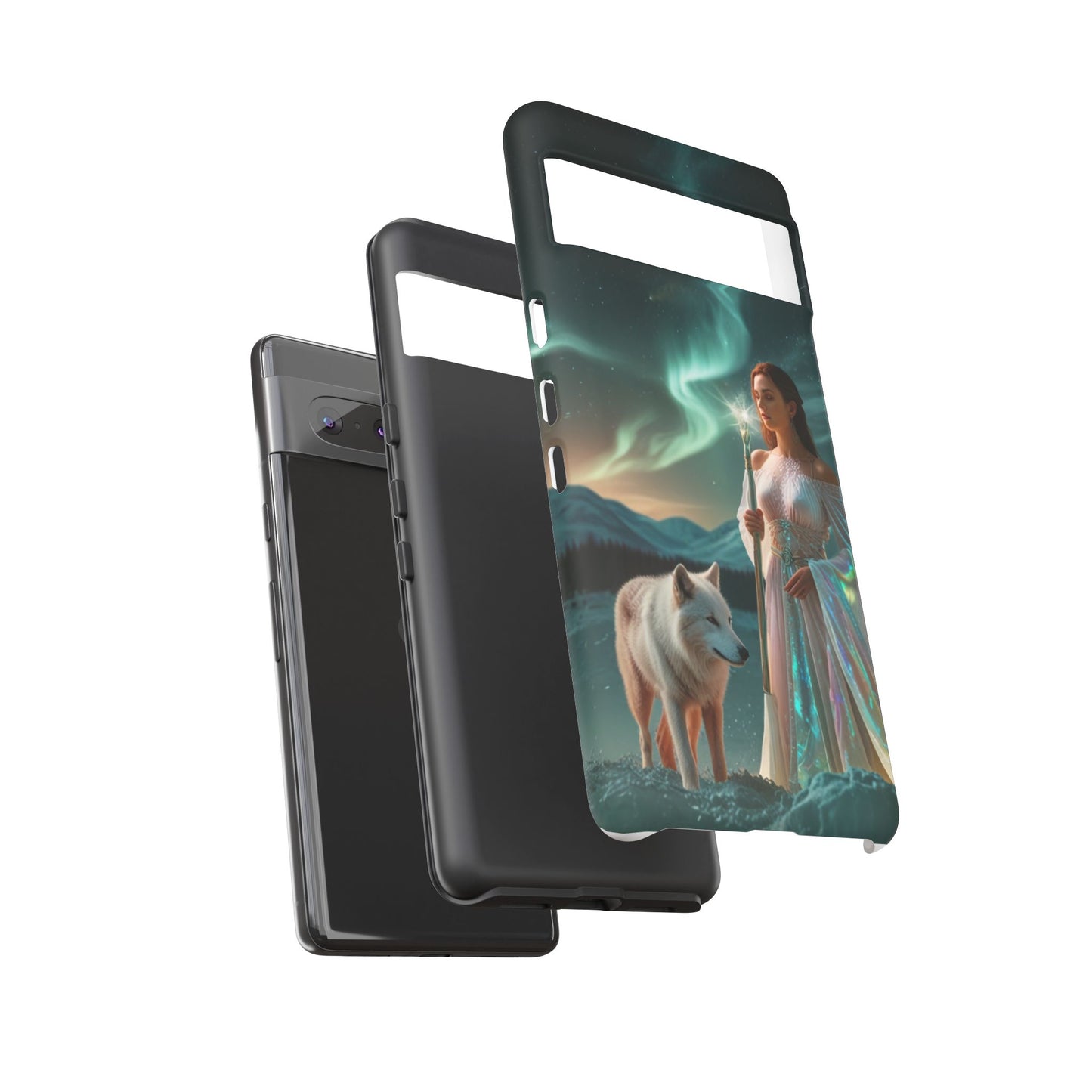 Funda para teléfono Google Aurora Guardian: armadura de fantasía de mujer y lobo