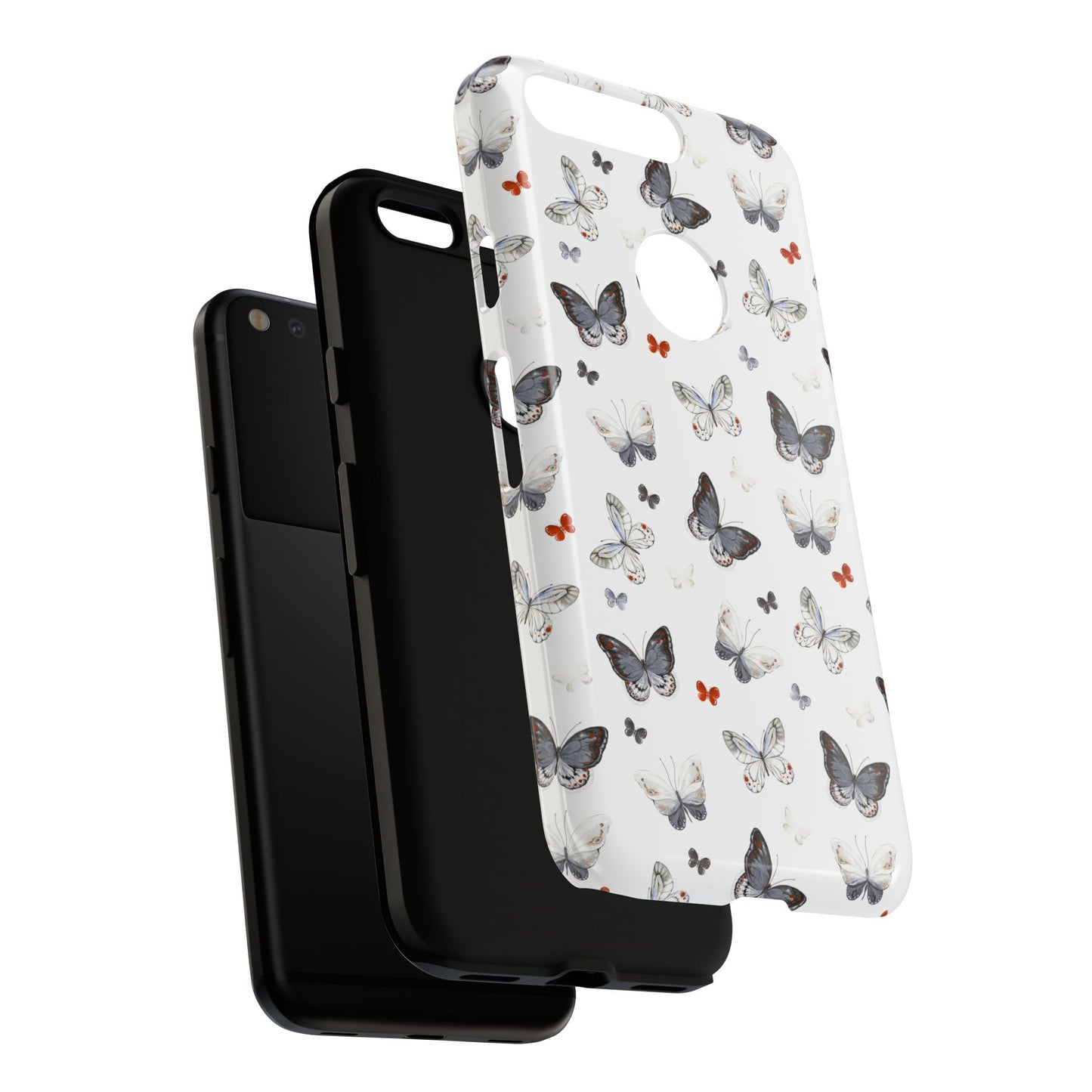 Google Butterfly Pattern Tough Phone Case — White Floral Protective Cover