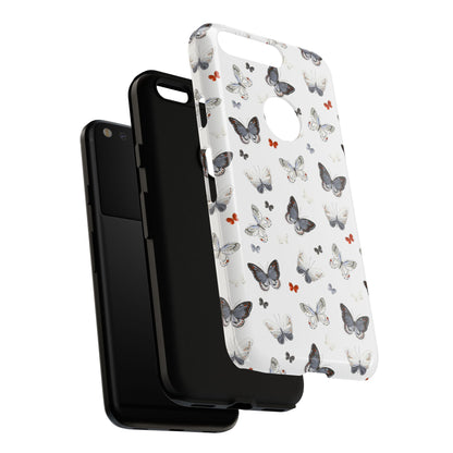 Google Butterfly Pattern Tough Phone Case — White Floral Protective Cover
