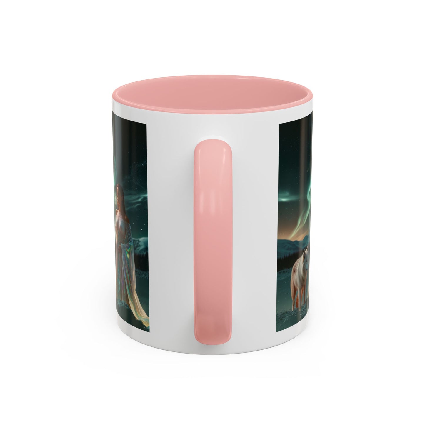 Taza de café Aurora Guardiana — Arte fantástico de mujer con lobo