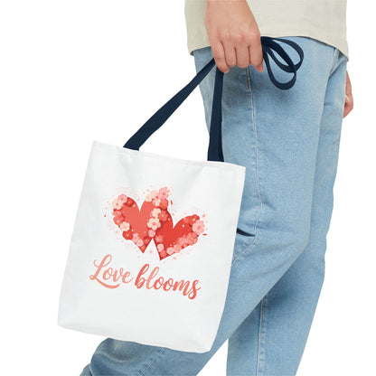 Love Blooms Heart Tote Bag — Floral Valentine Canvas Tote